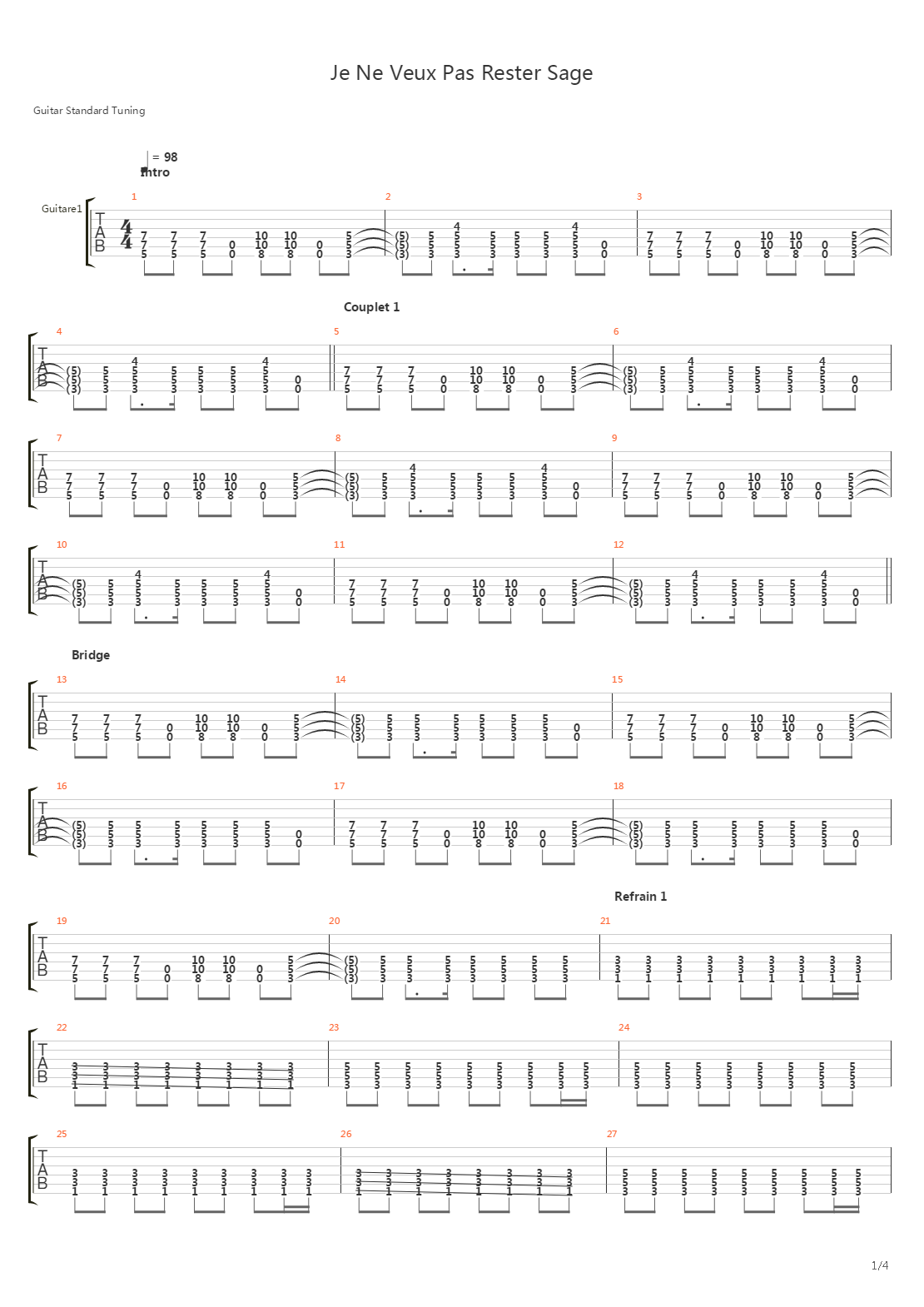 Je Ne Veux Pas Rester Sage吉他谱