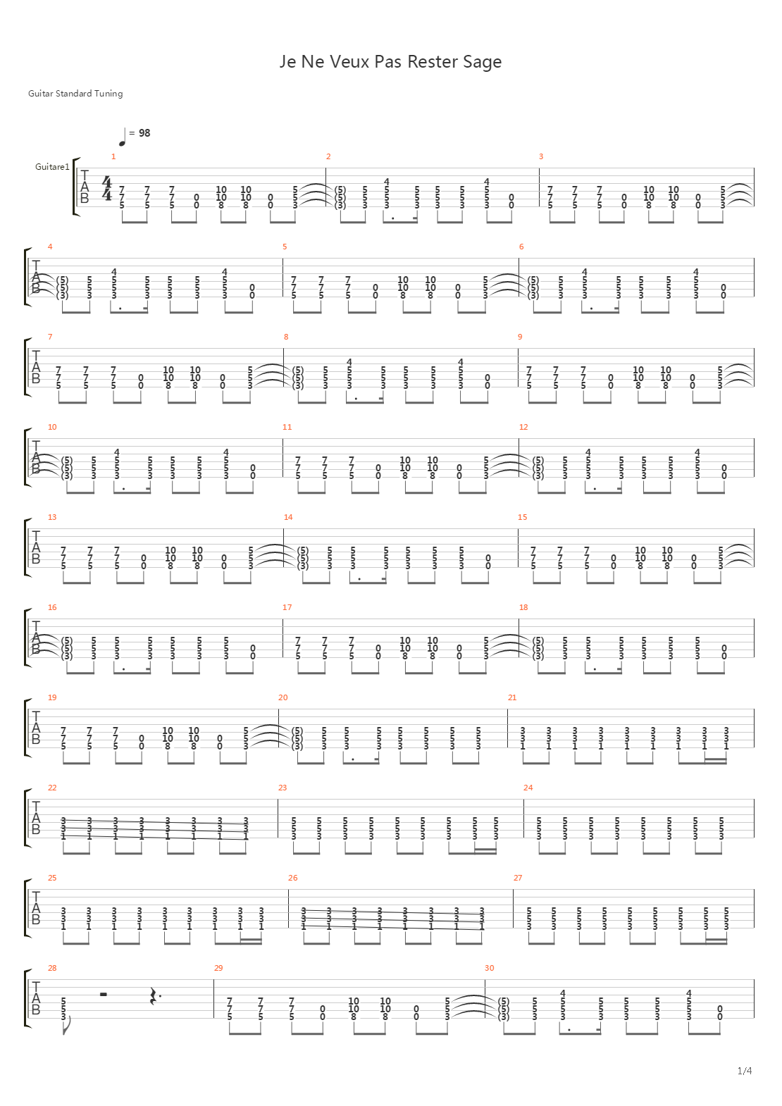 Je Ne Veux Pas Rester Sage吉他谱
