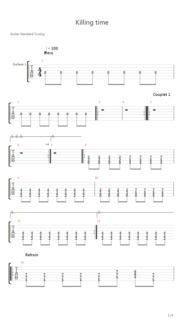 Killing Time吉他谱