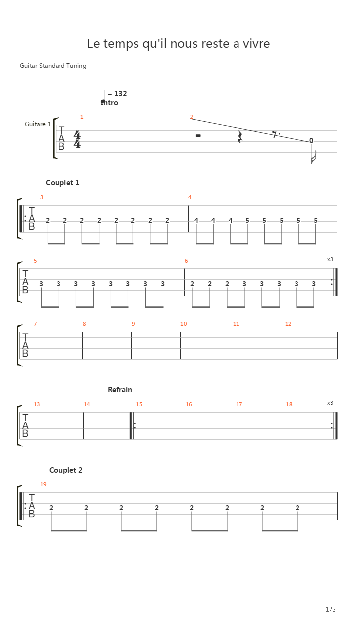 Le Temps Quil Nous Reste吉他谱