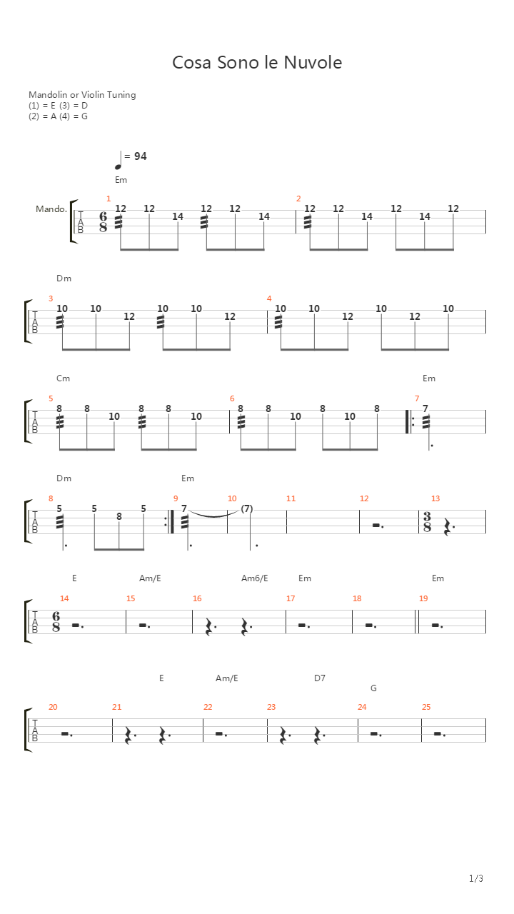 Cosa Sono Le Nuvole吉他谱