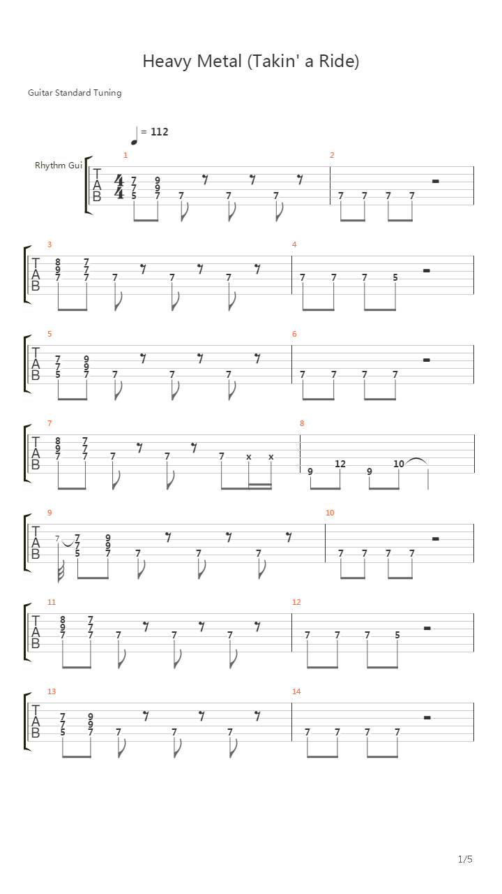 Heavy Metal Takin A Ride吉他谱