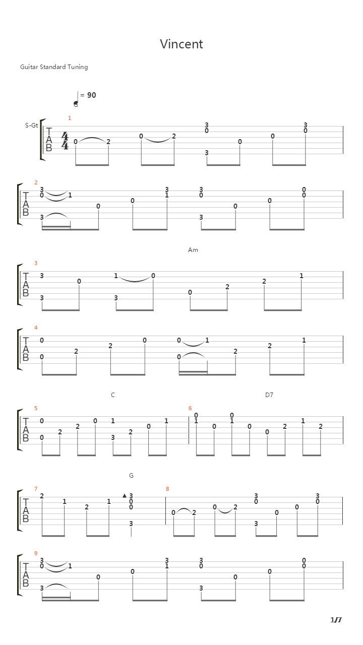 Vinvent Starry Starry Night吉他谱