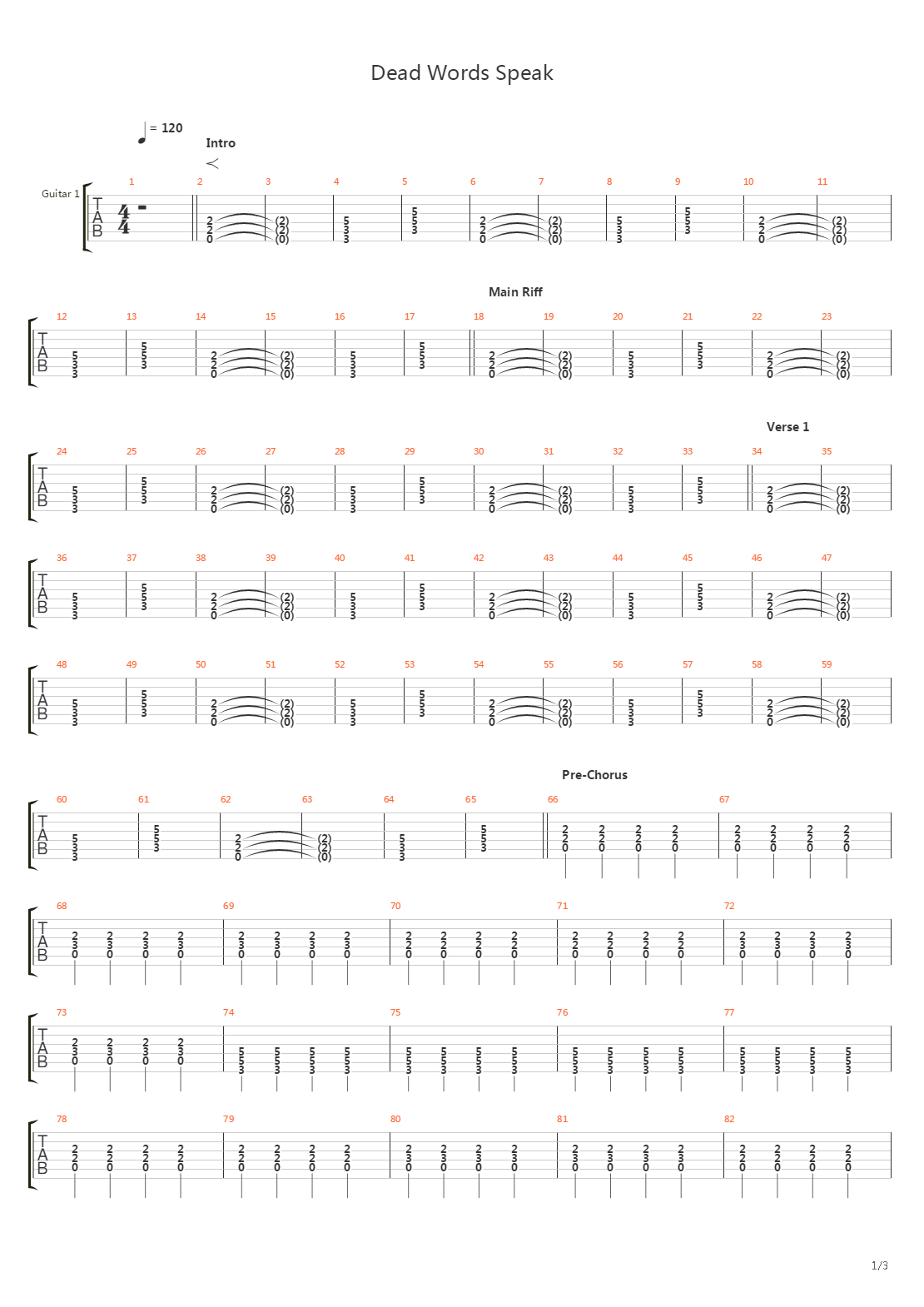 Dead Words Speak吉他谱