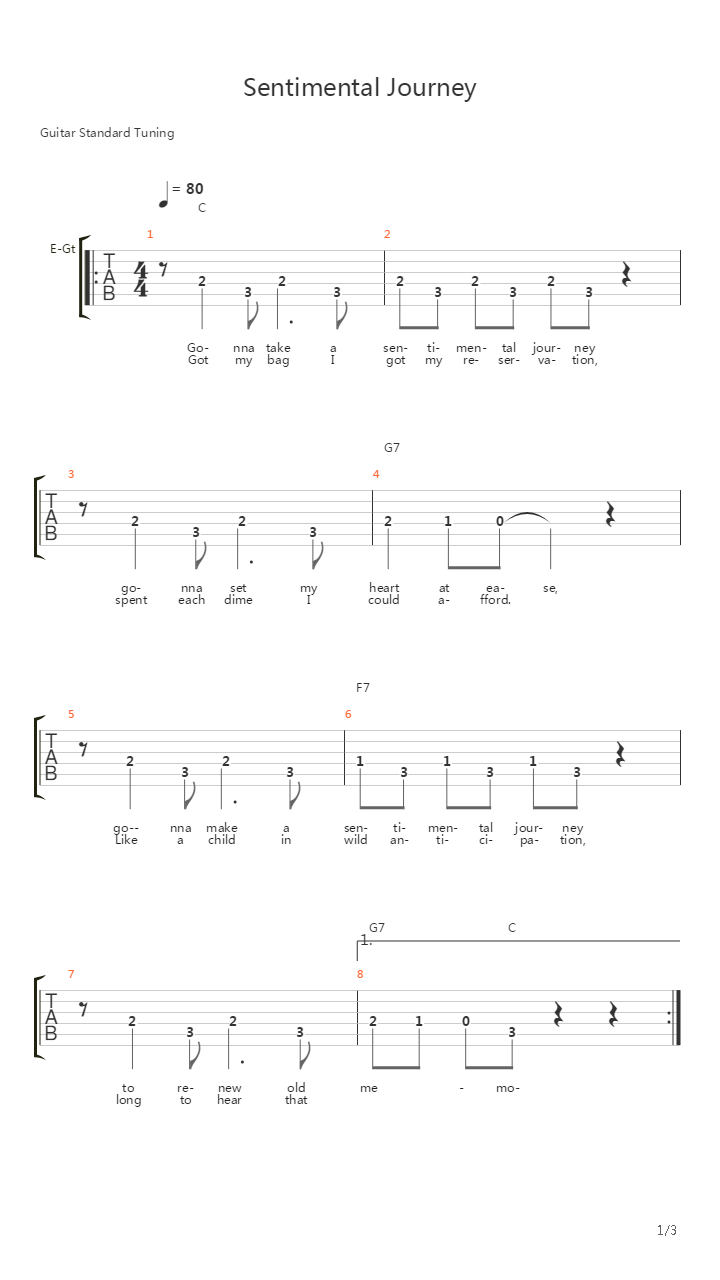 Sentimental Journey吉他谱