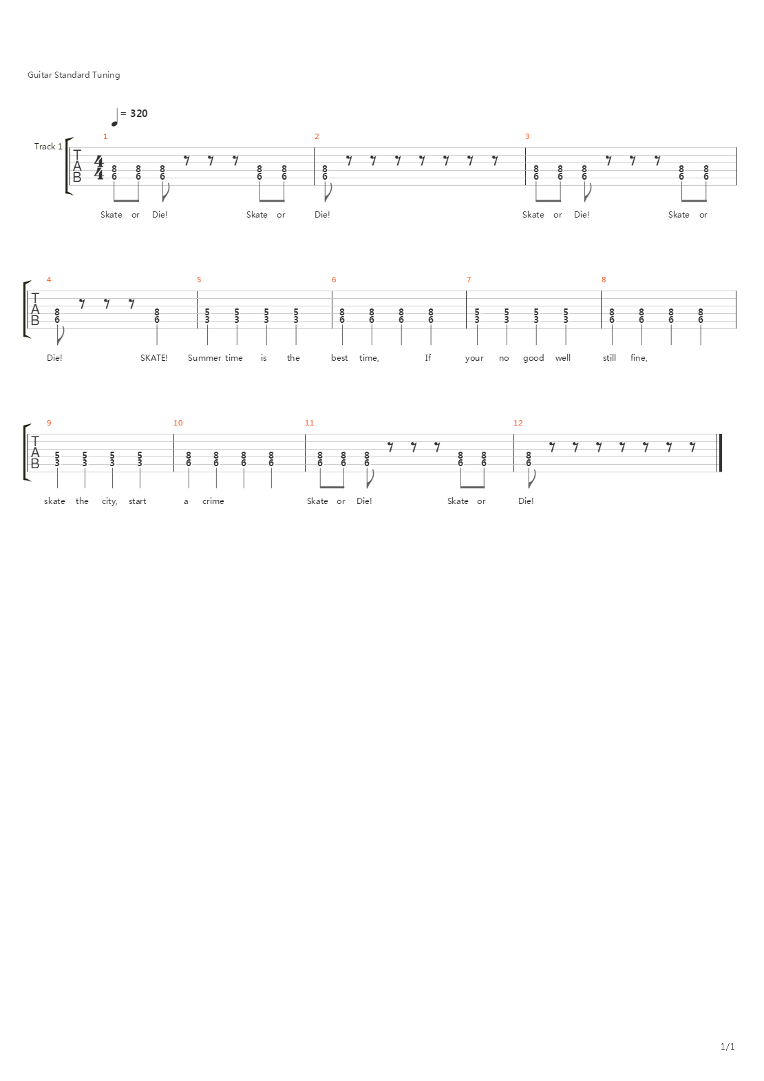 Skate Or Die吉他谱