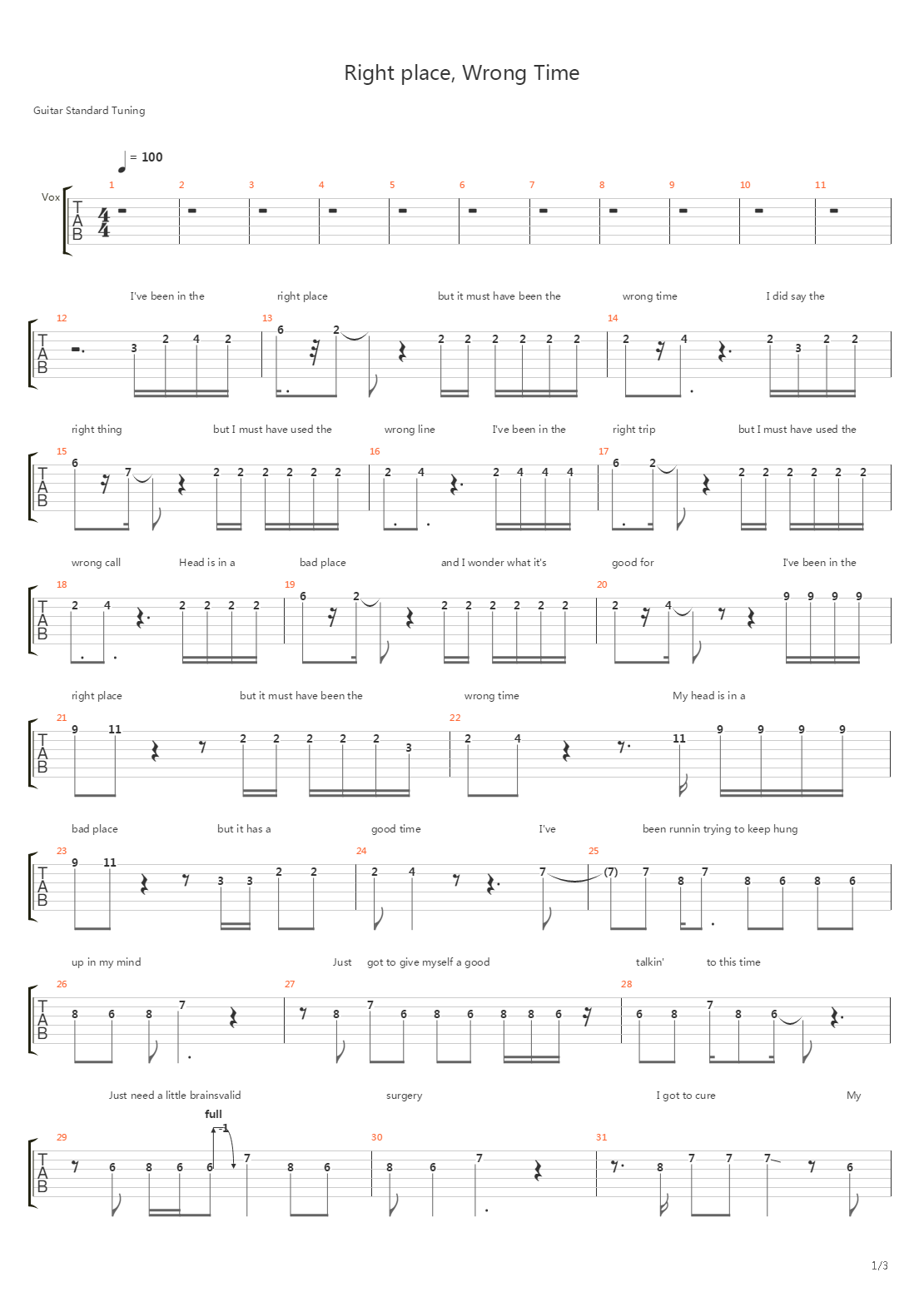 Right Place Wrong Time吉他谱