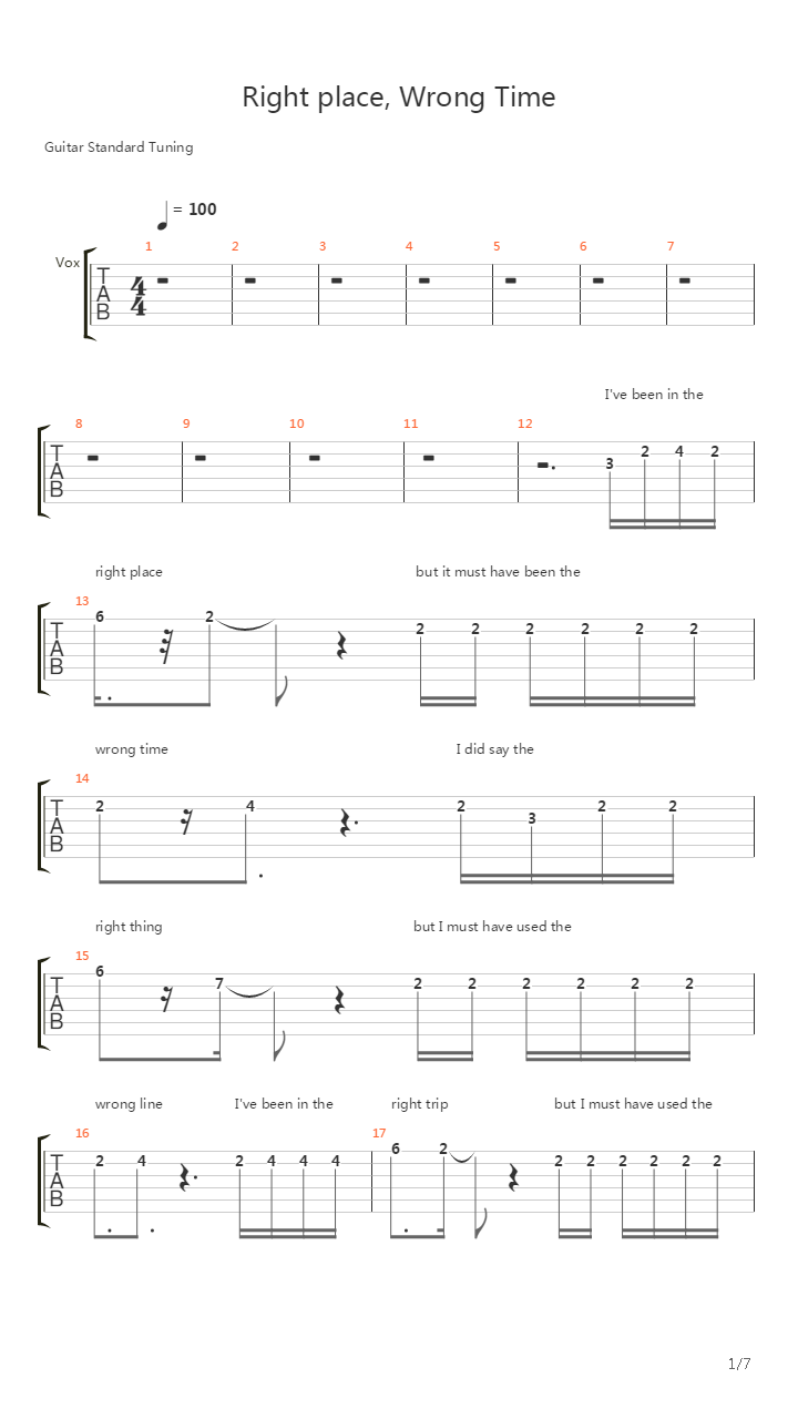 Right Place Wrong Time吉他谱