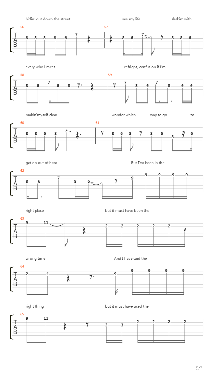 Right Place Wrong Time吉他谱