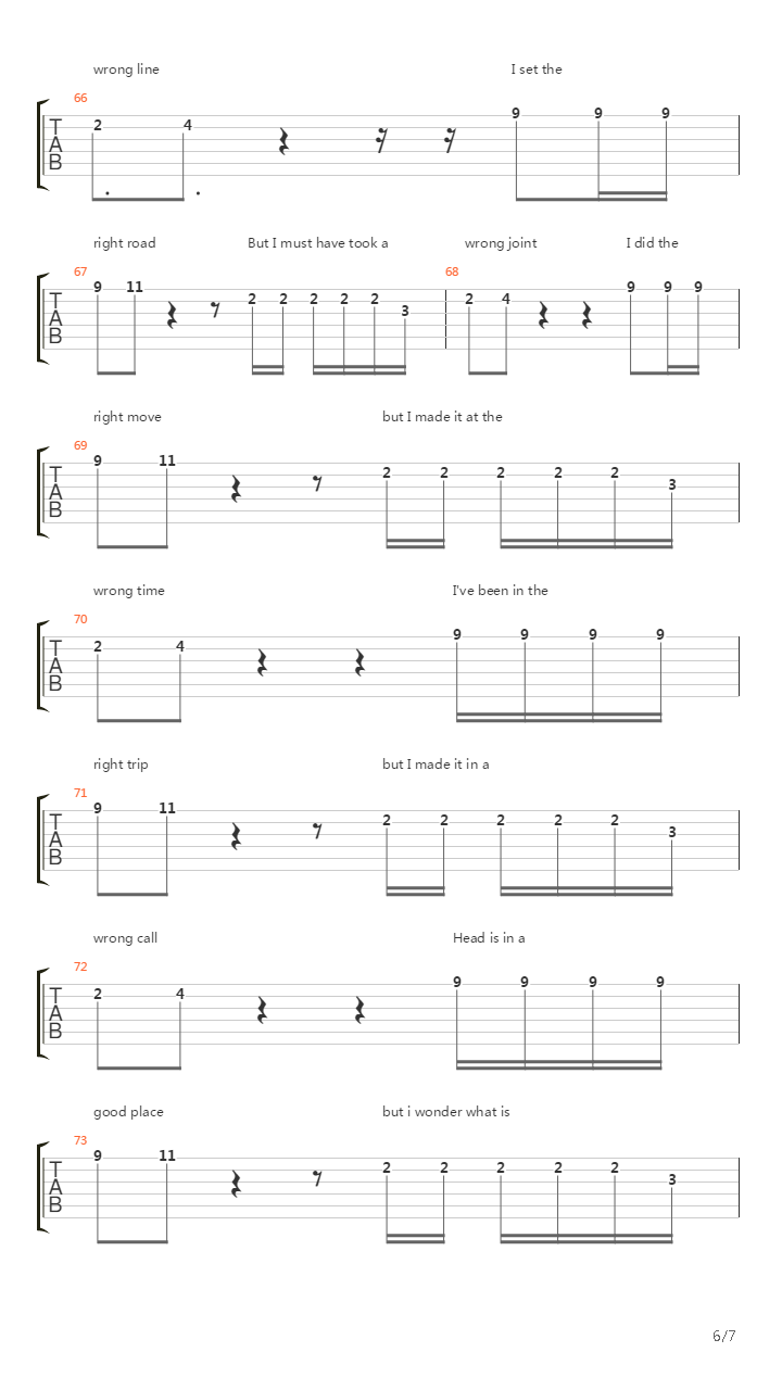 Right Place Wrong Time吉他谱