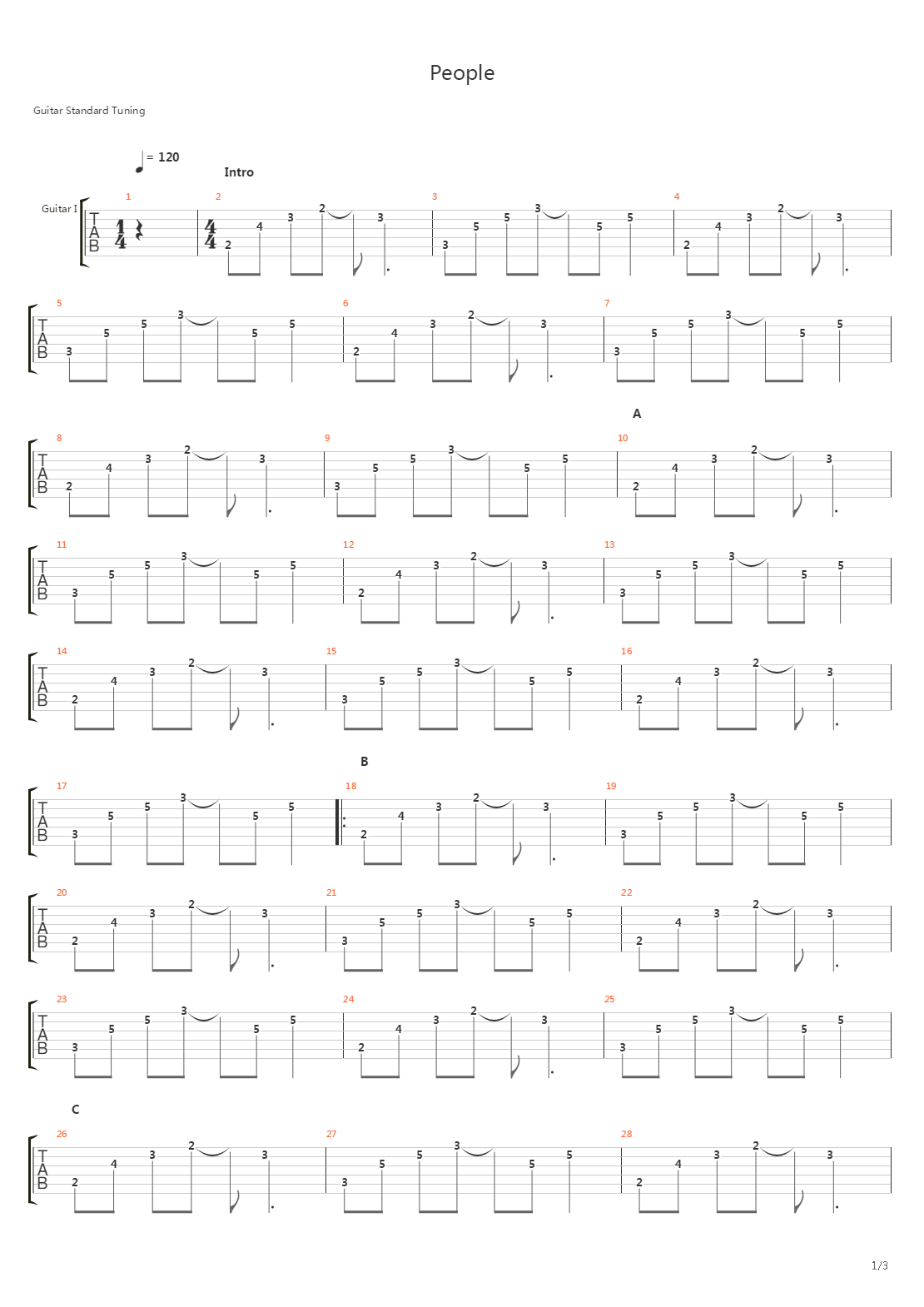 People吉他谱