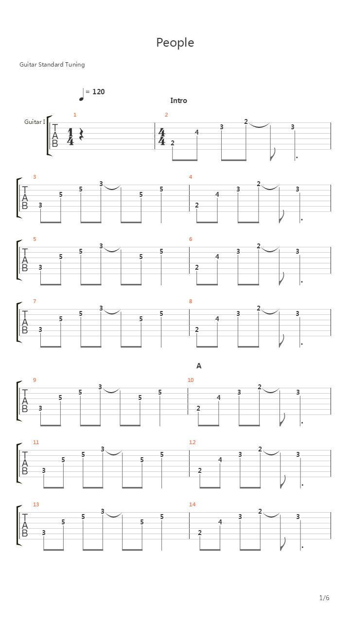 People吉他谱