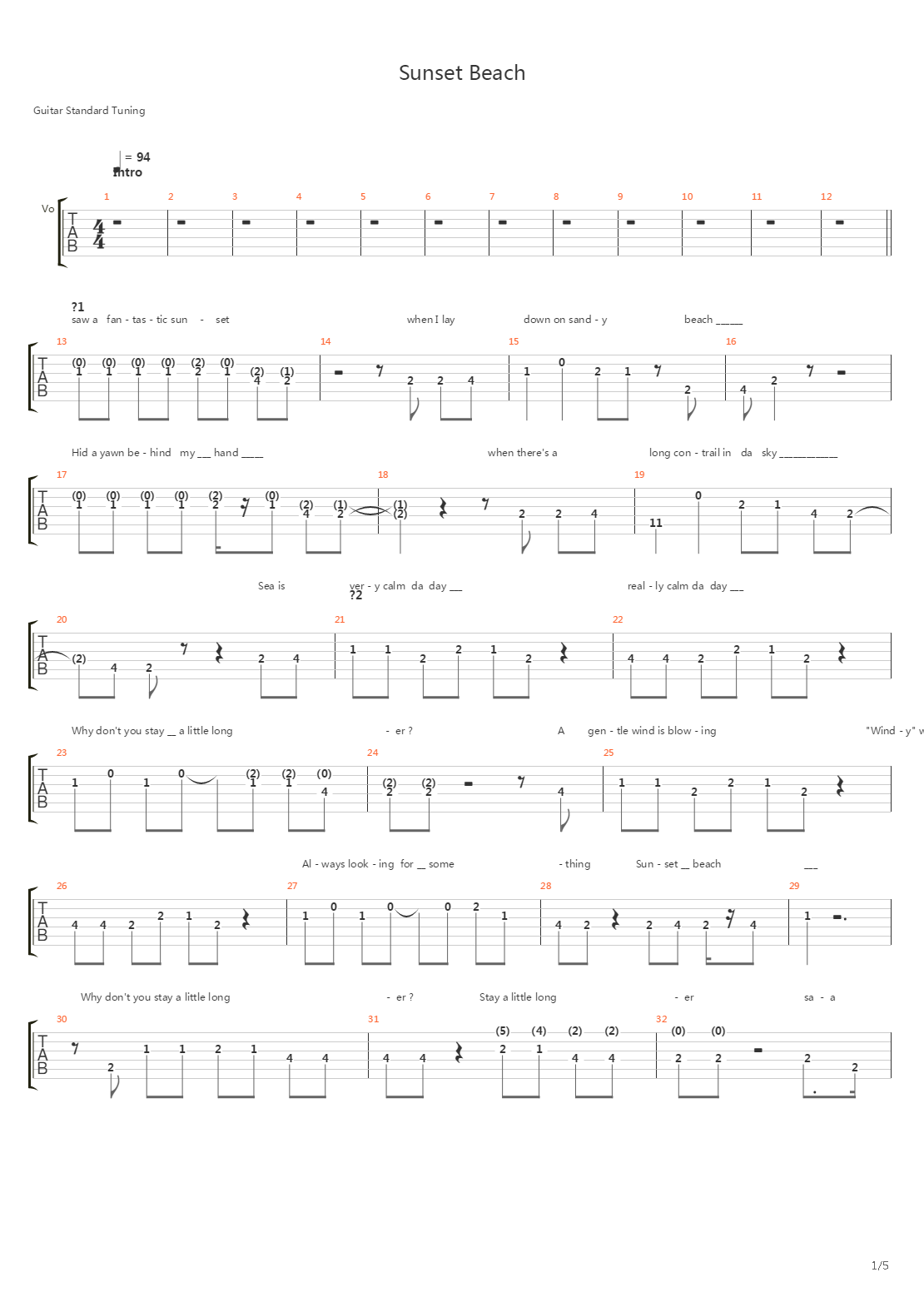 Sunset Beach吉他谱