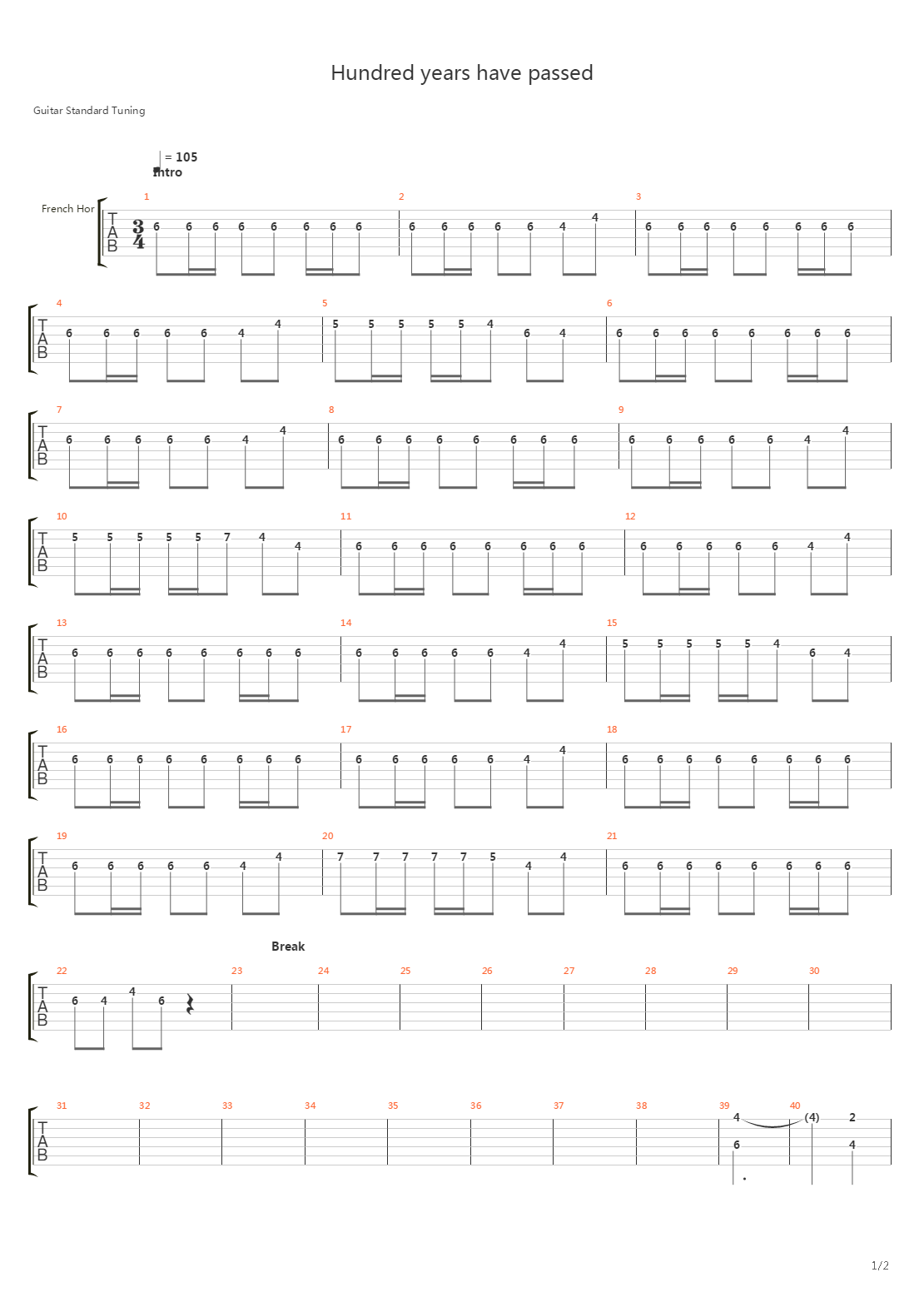 Hundred Years Have Passed吉他谱