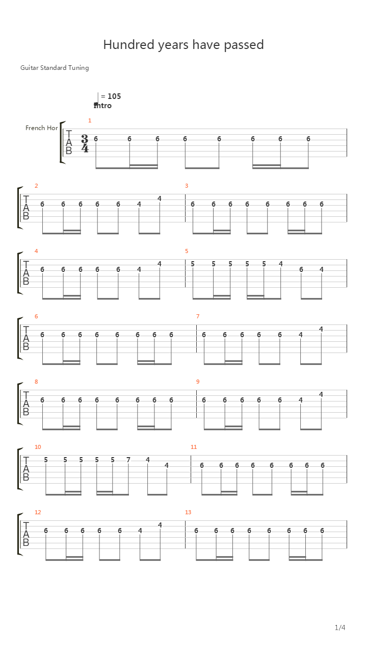 Hundred Years Have Passed吉他谱