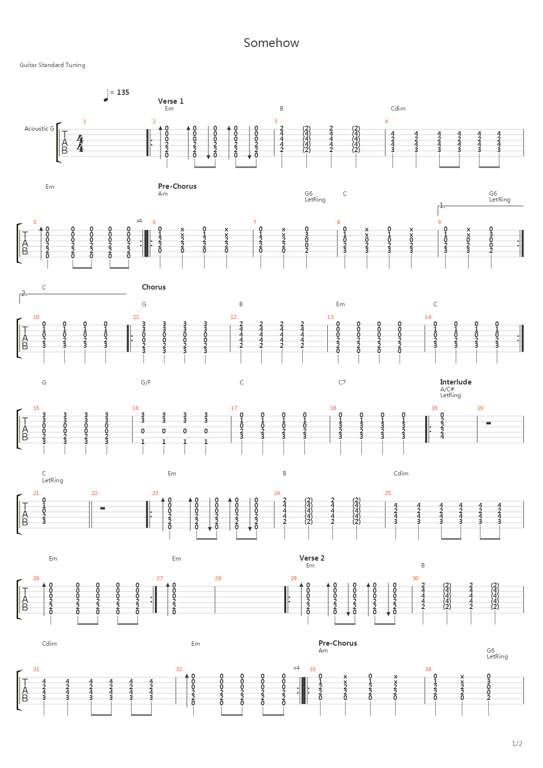 Somehow吉他谱