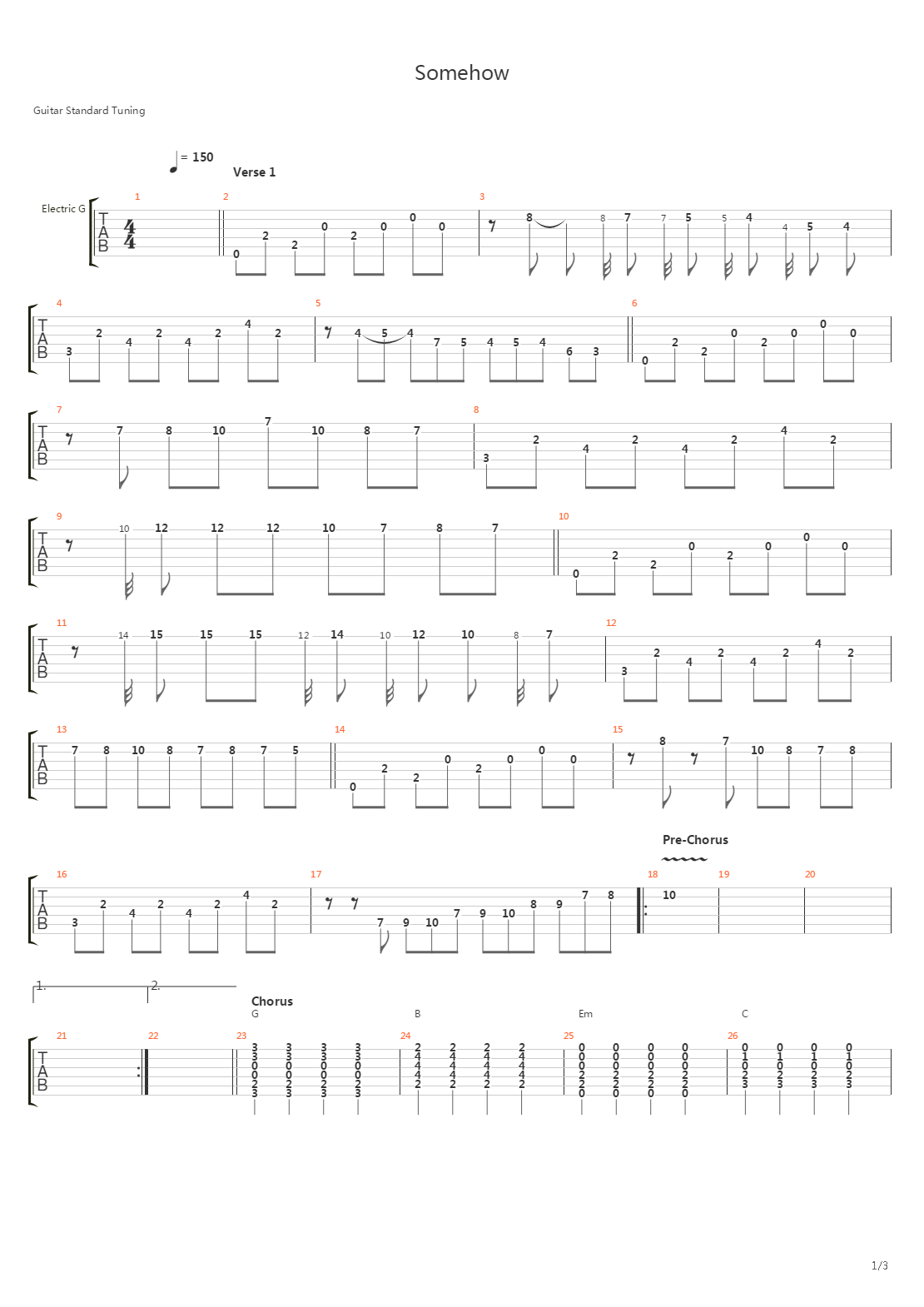 Somehow吉他谱