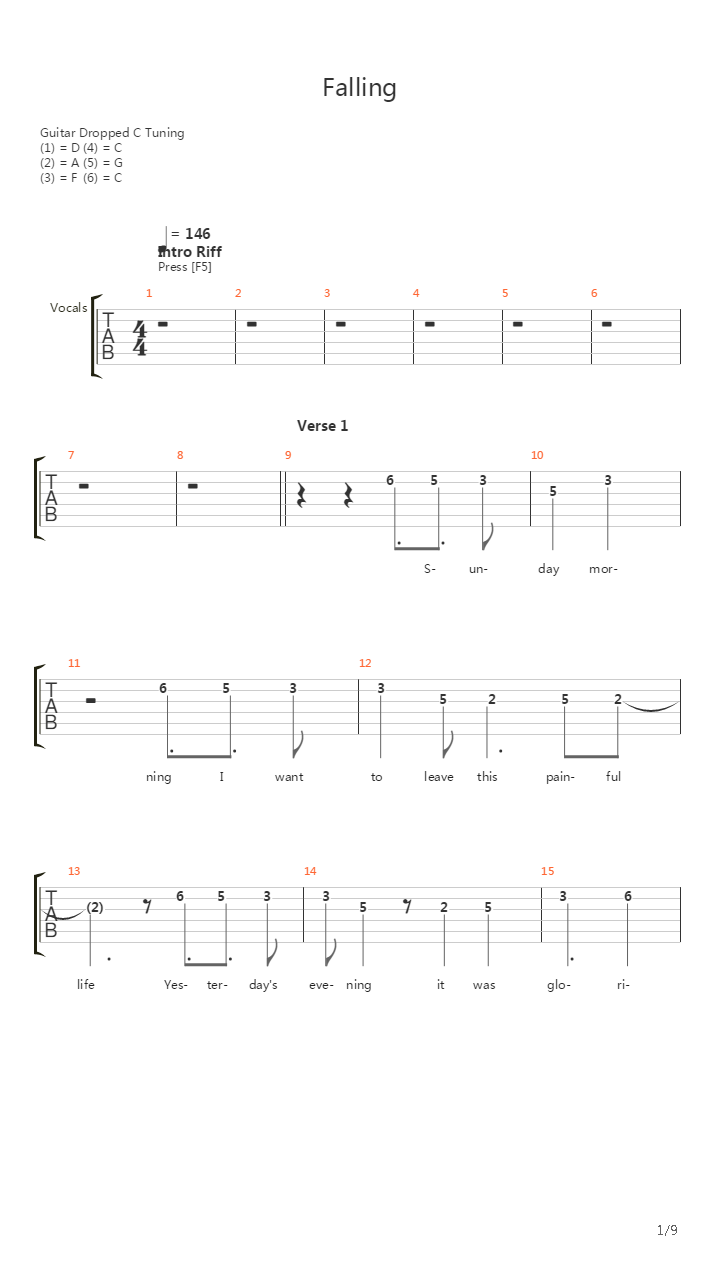 Falling吉他谱