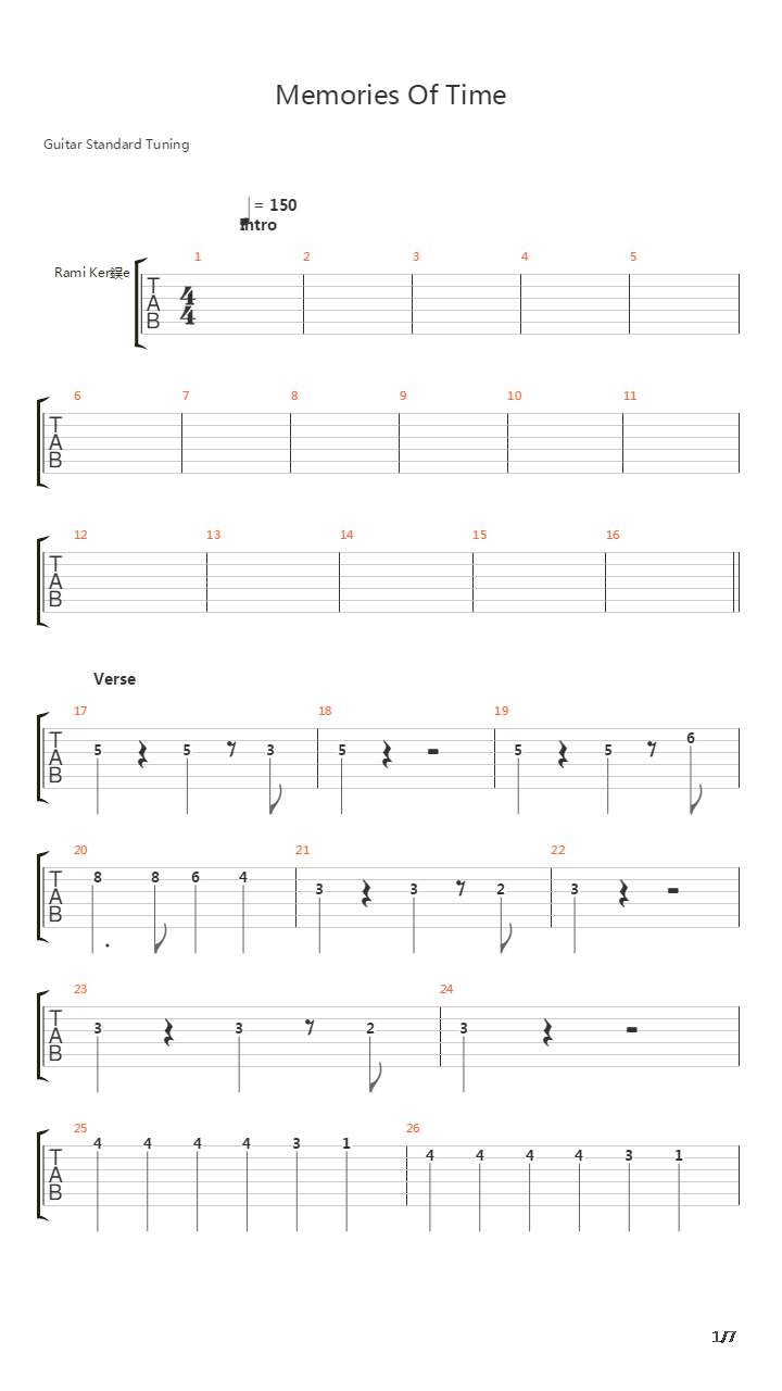 Memories Of Time吉他谱