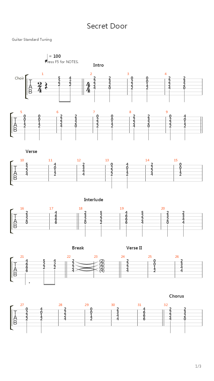 Secret Door吉他谱