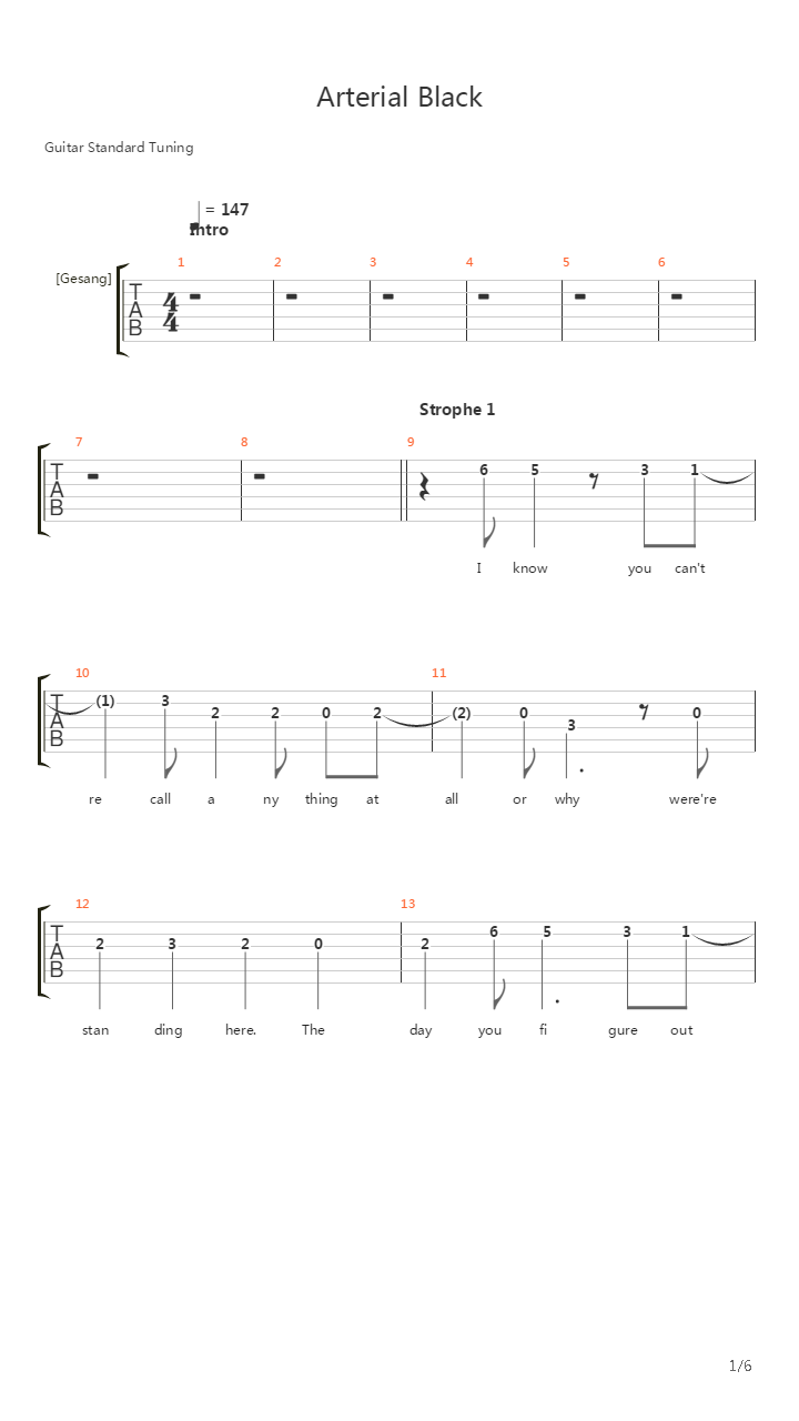 Arterial Black吉他谱