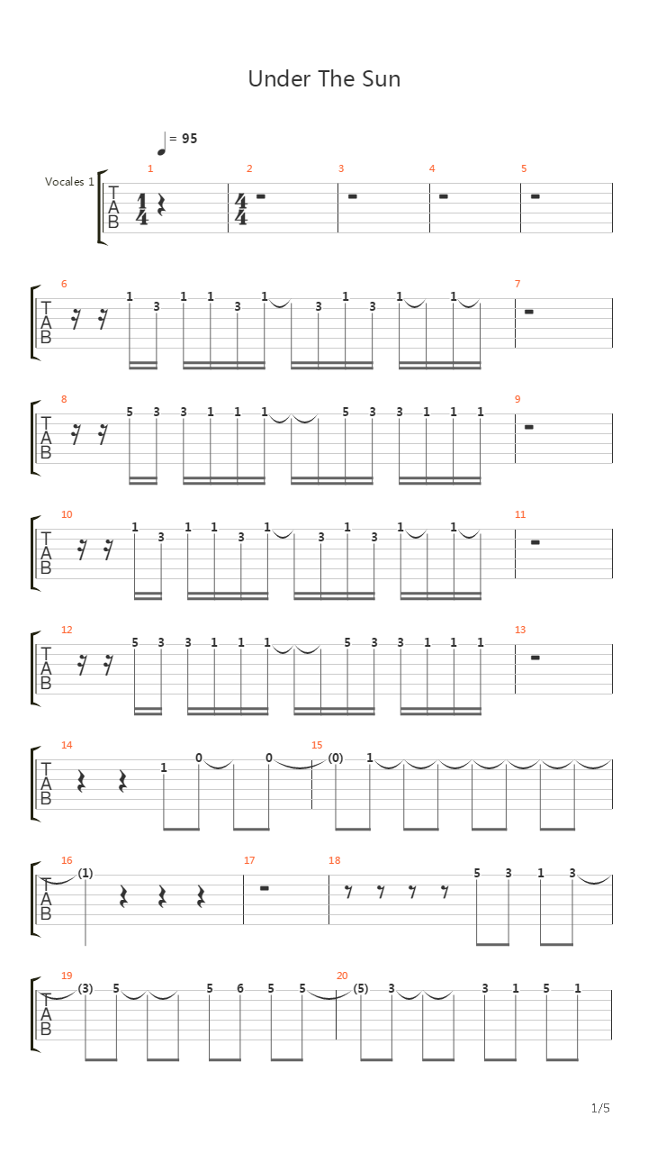 Under The Sun吉他谱