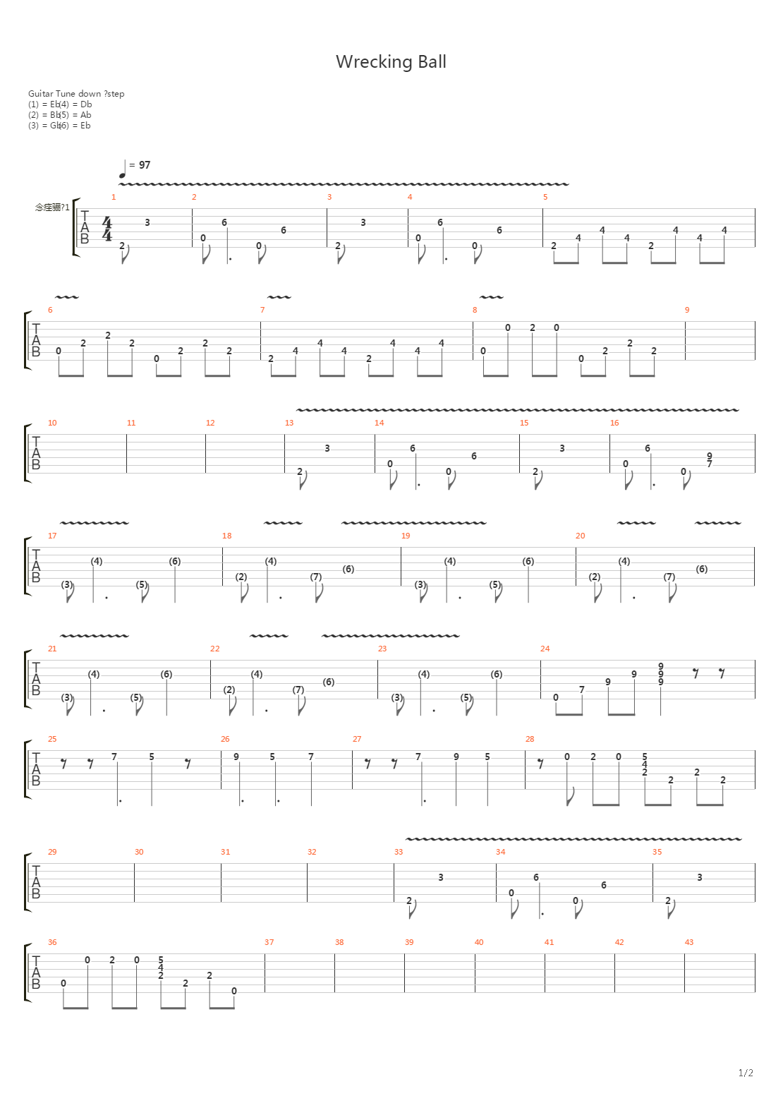 Wrecking Ball吉他谱