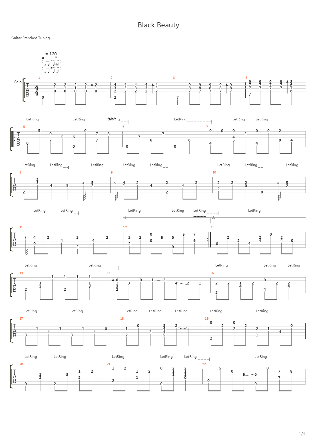 Black Beauty吉他谱