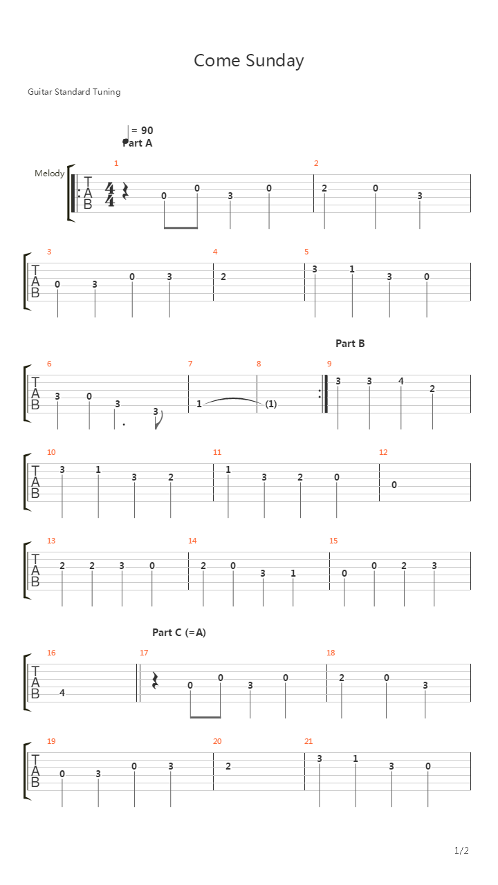 Come Sunday吉他谱