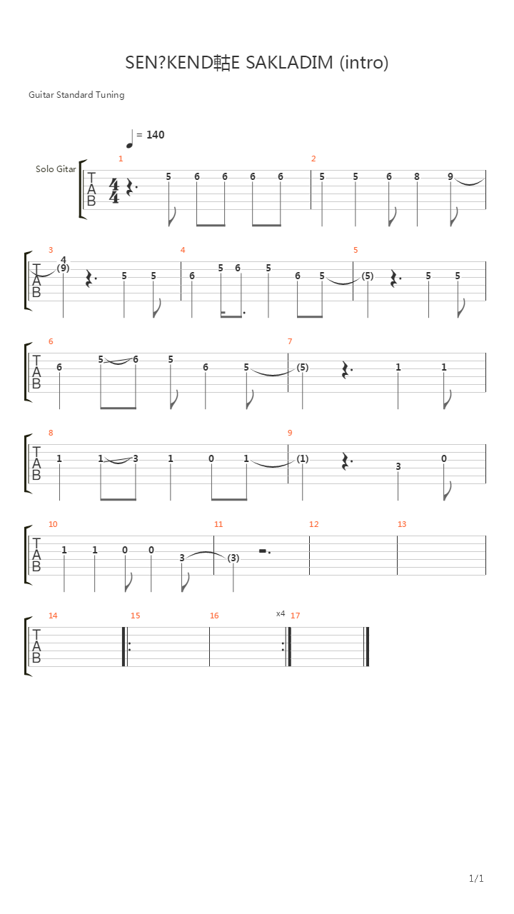 Seni Kendime Sakladim吉他谱