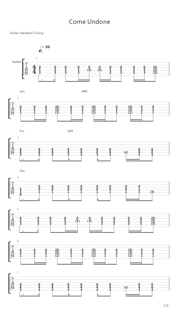 Come Undone吉他谱