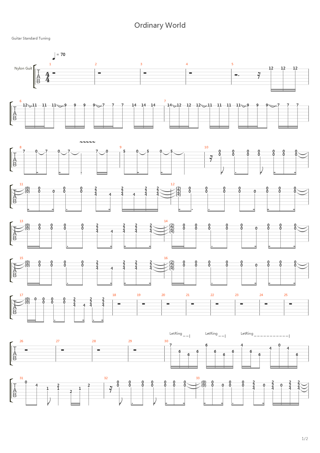 Ordinary World吉他谱