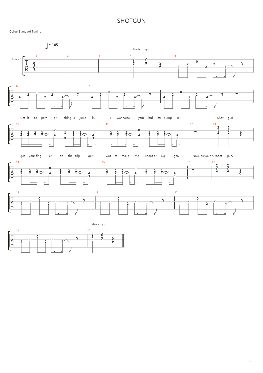 Shotgun吉他谱