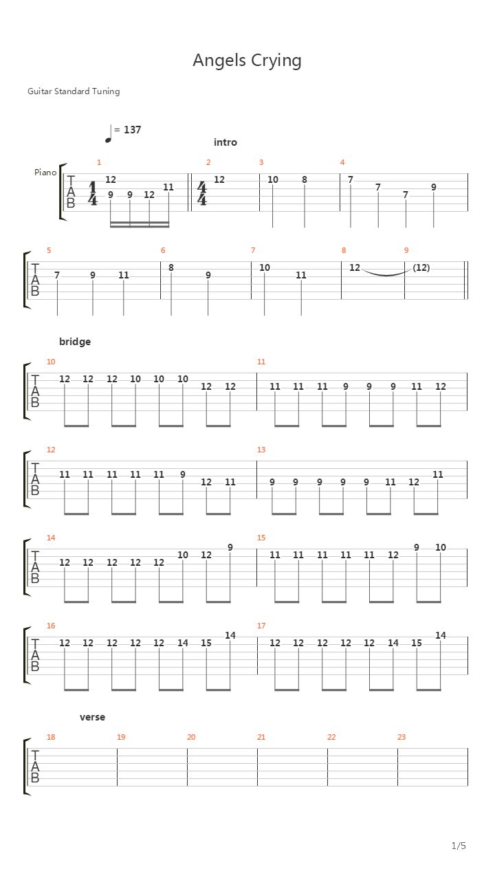 Angels Crying吉他谱