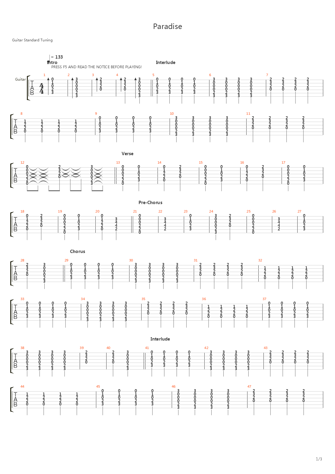 Paradise吉他谱