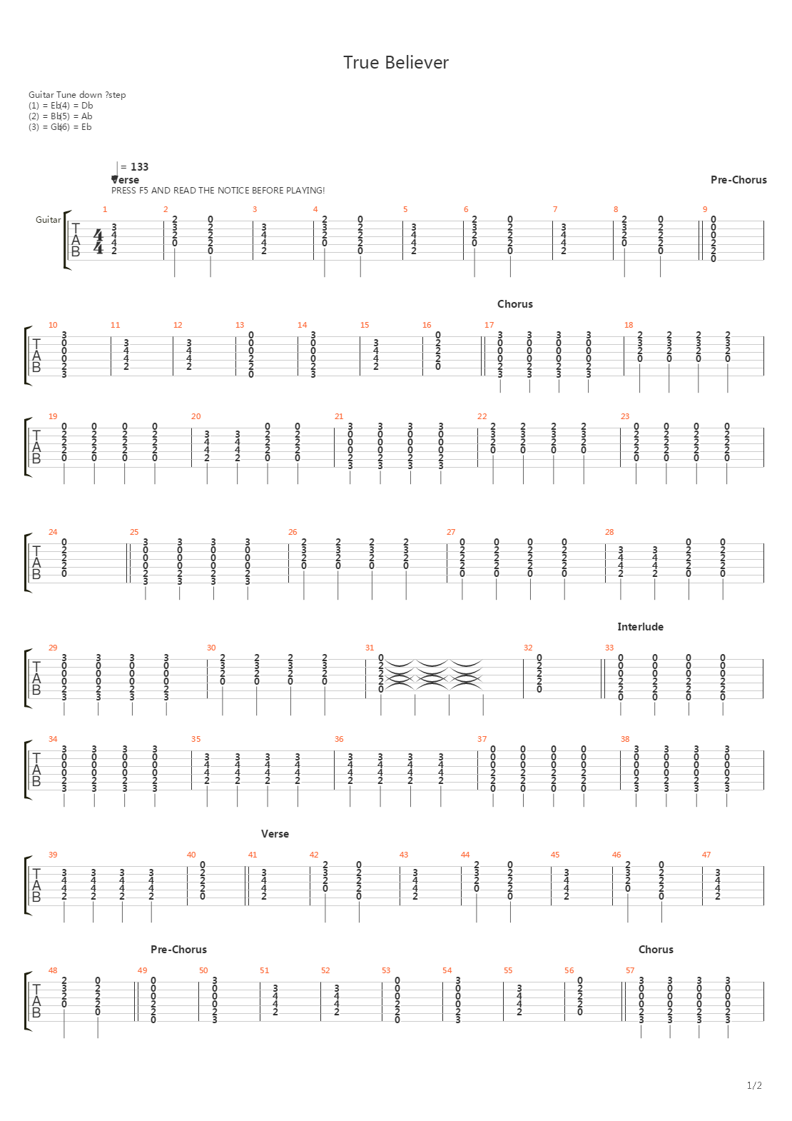True Believer吉他谱