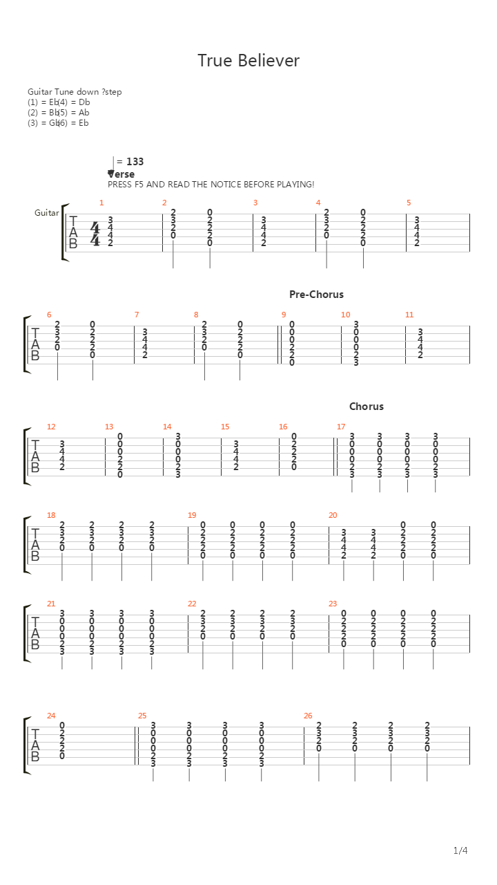 True Believer吉他谱