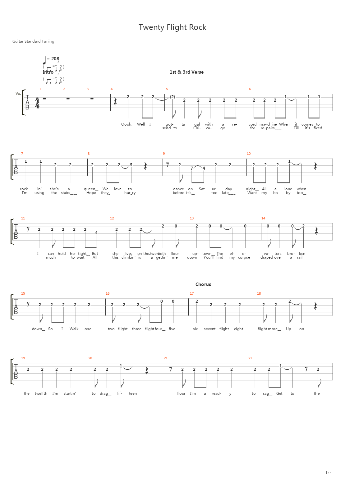 Twenty Flight Rock吉他谱