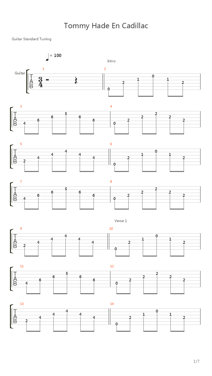 Tommy Hade En Cadillac吉他谱