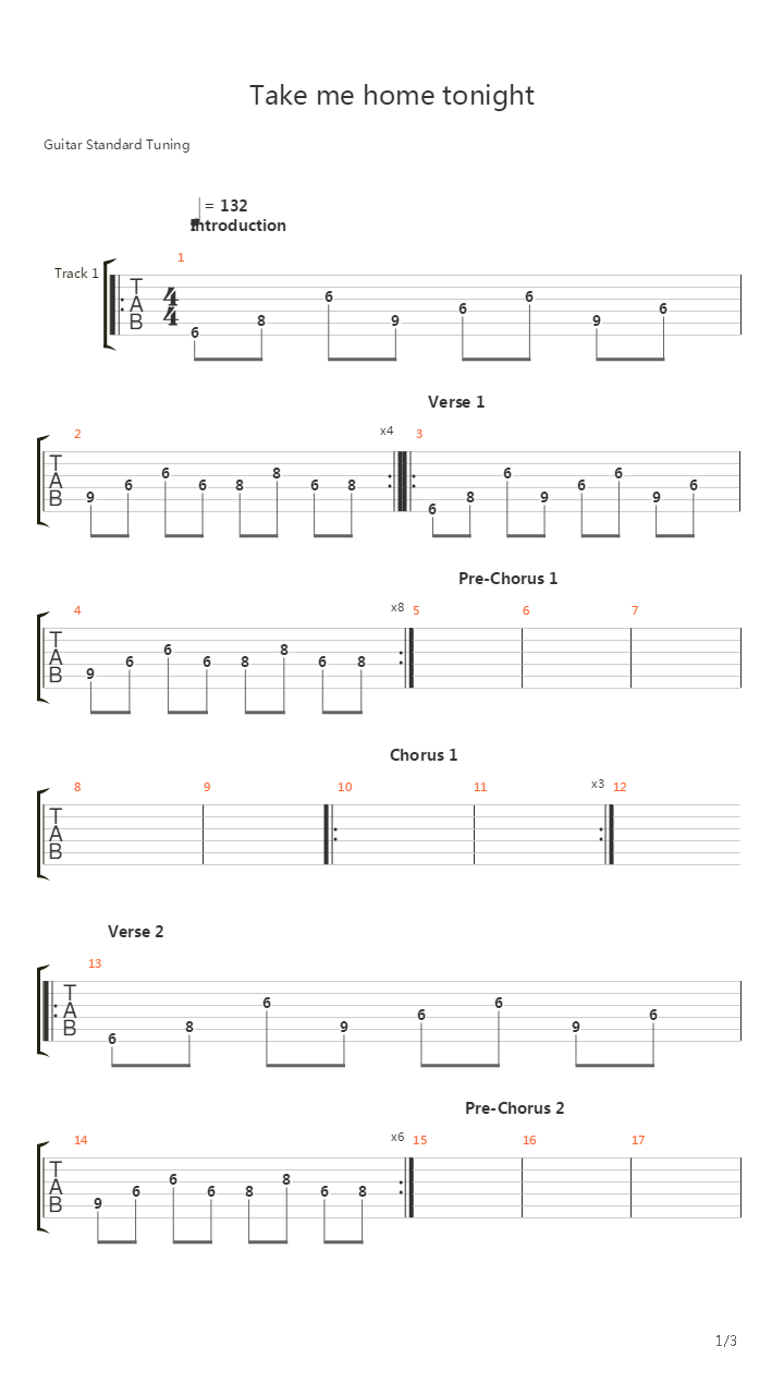 Take Me Home Tonight吉他谱