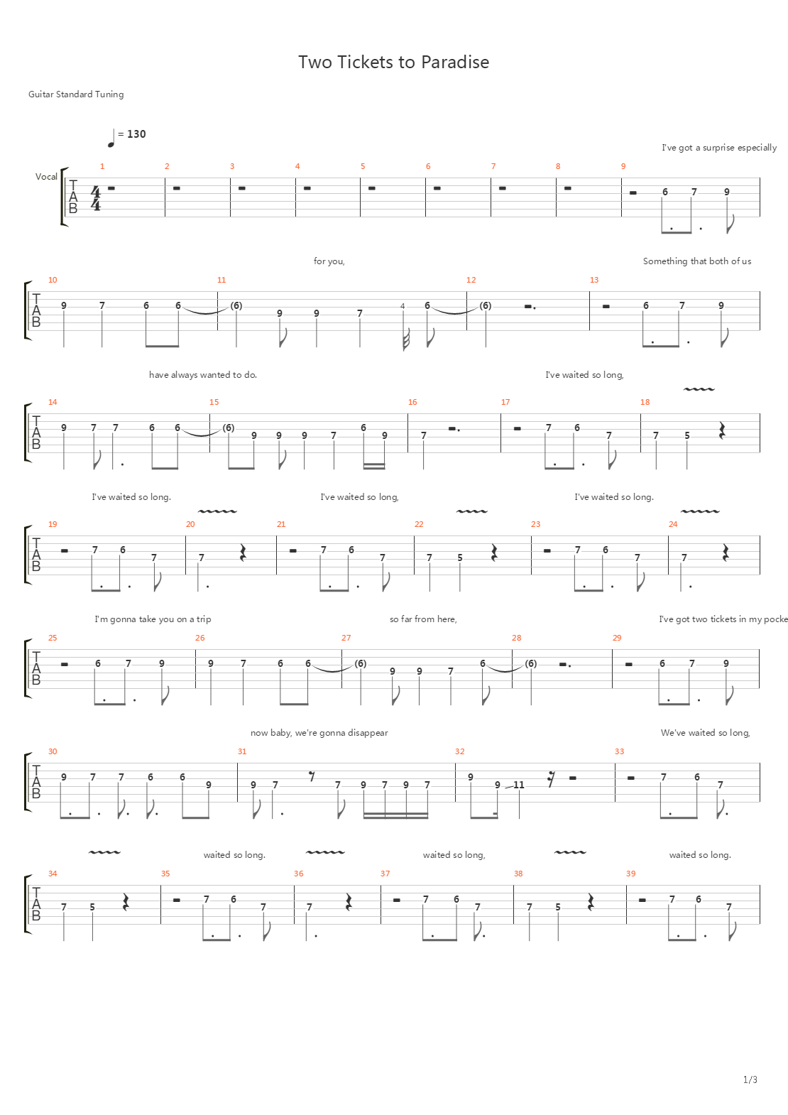 Two Tickets To Paradise吉他谱