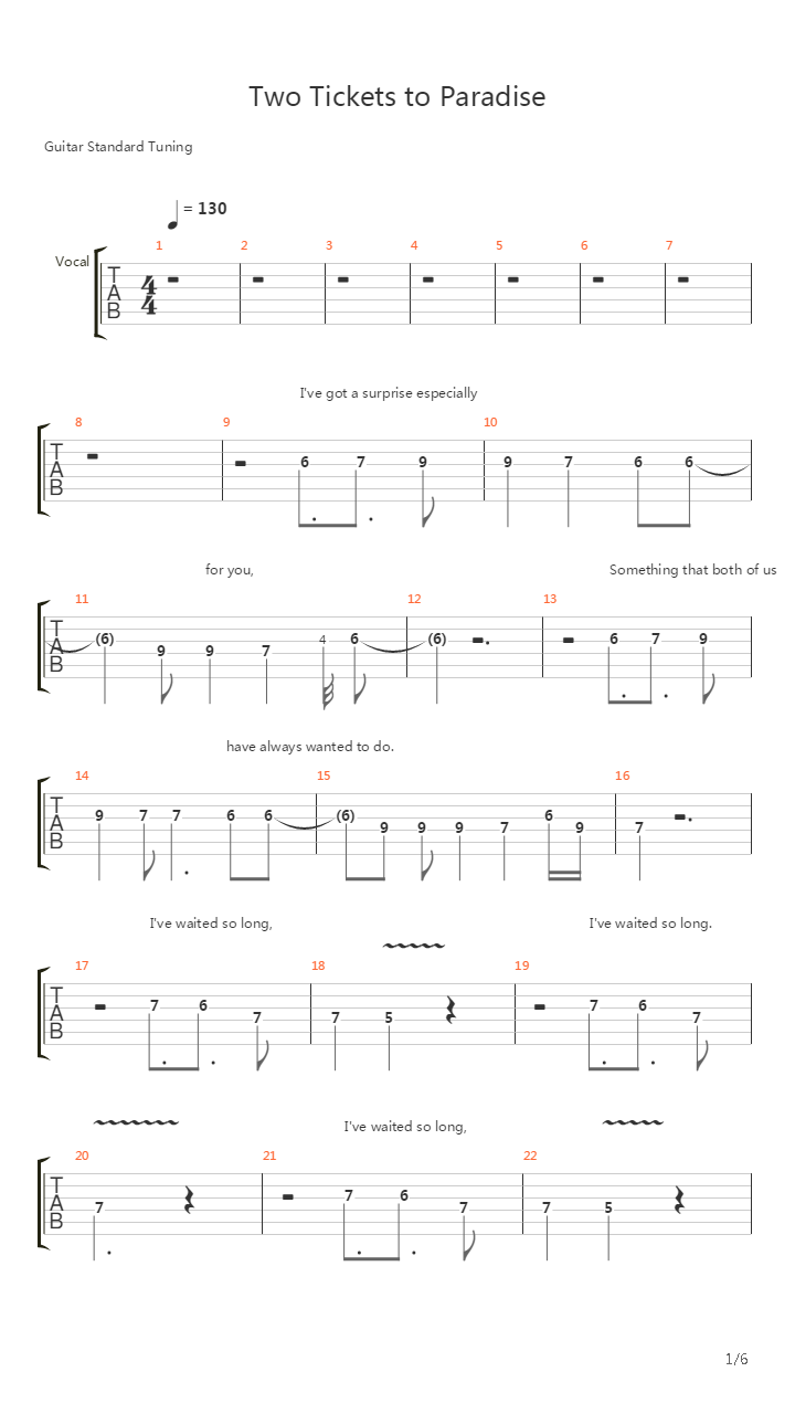 Two Tickets To Paradise吉他谱