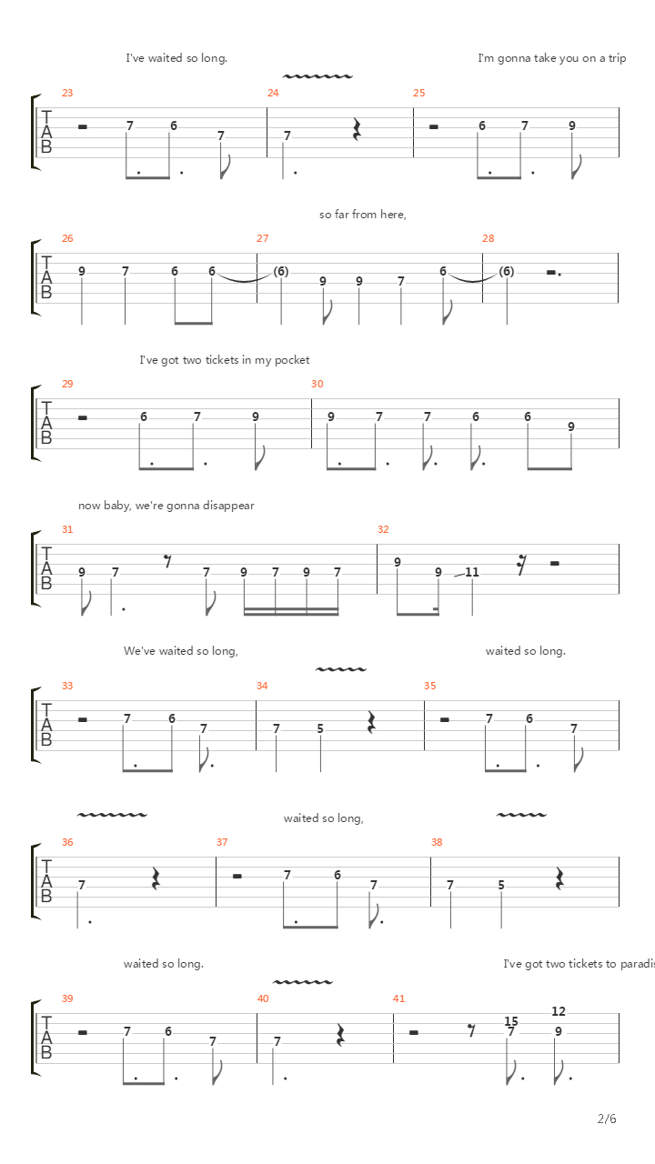 Two Tickets To Paradise吉他谱