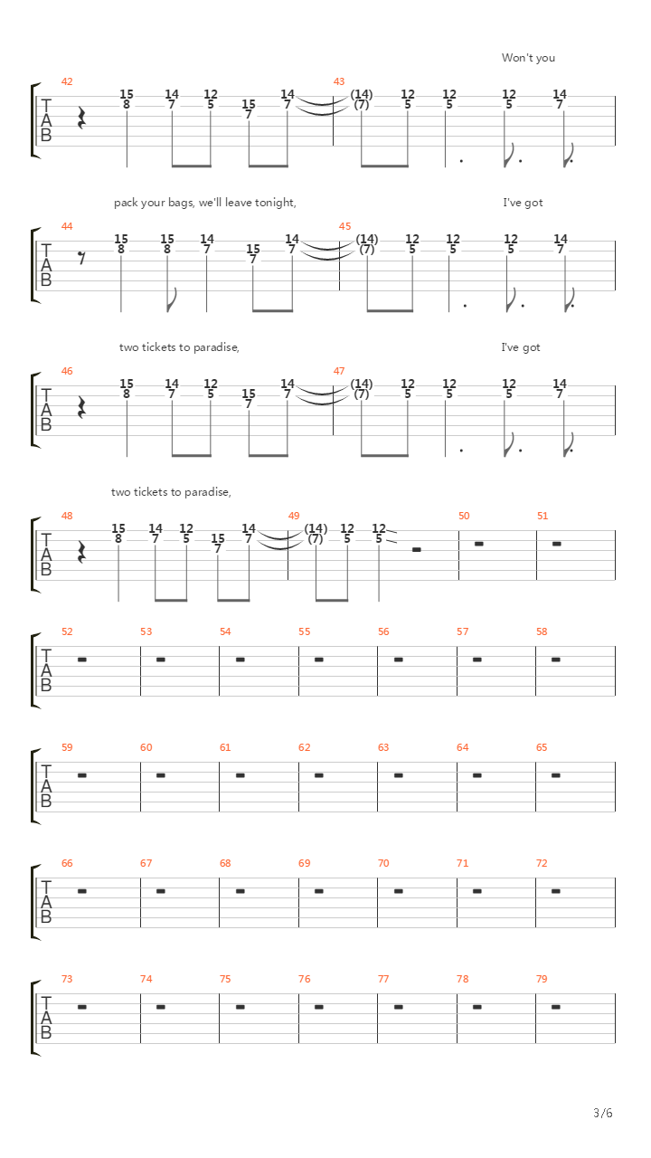 Two Tickets To Paradise吉他谱