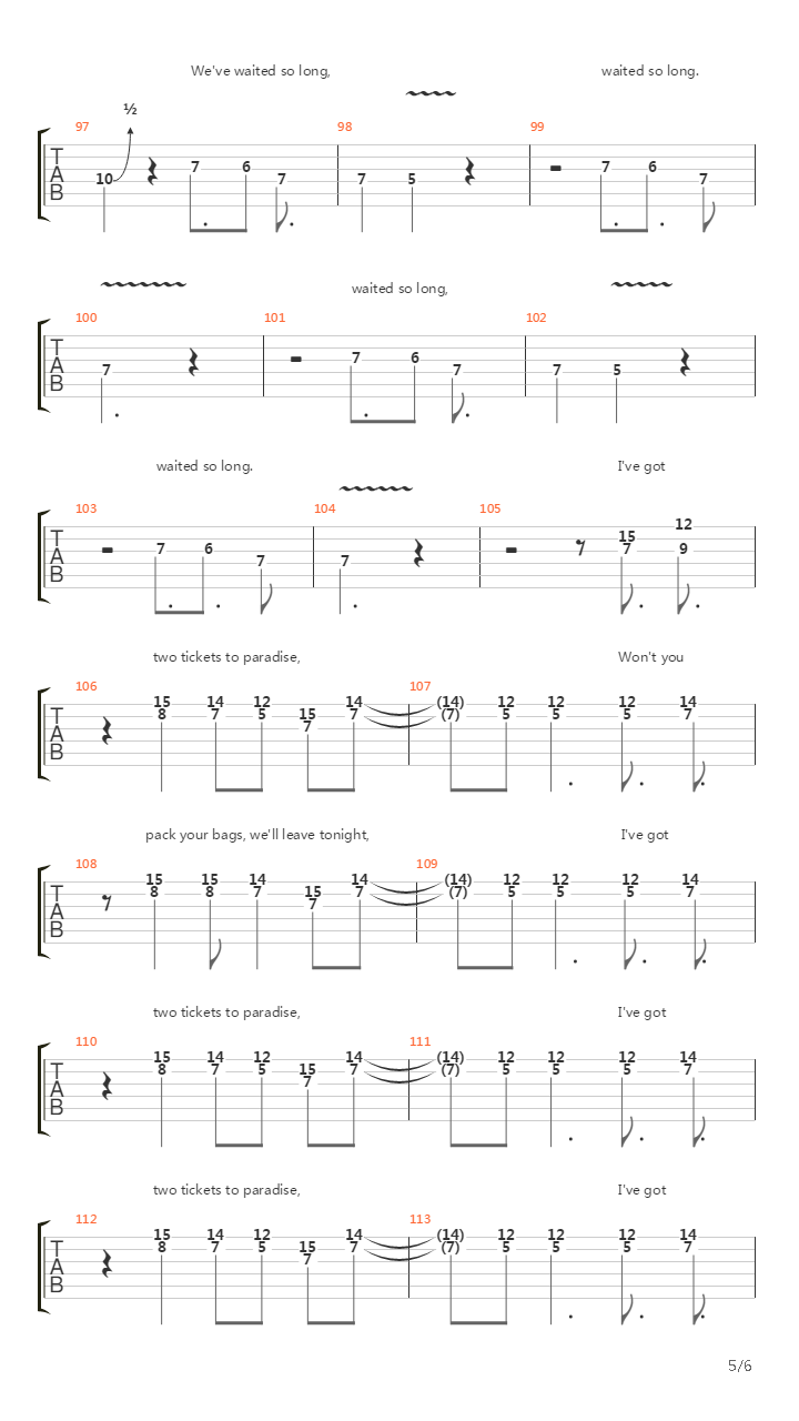 Two Tickets To Paradise吉他谱