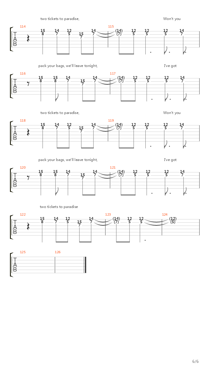 Two Tickets To Paradise吉他谱