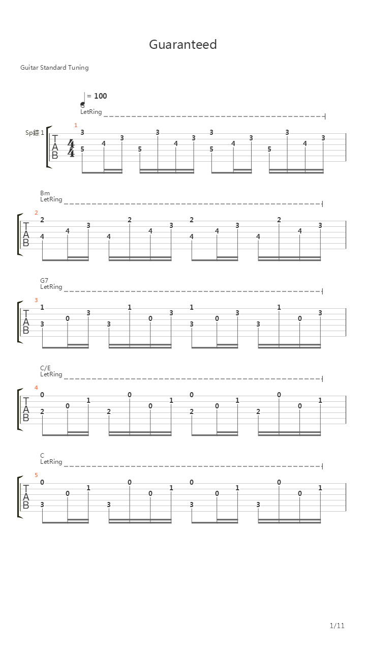 Guaranteed吉他谱