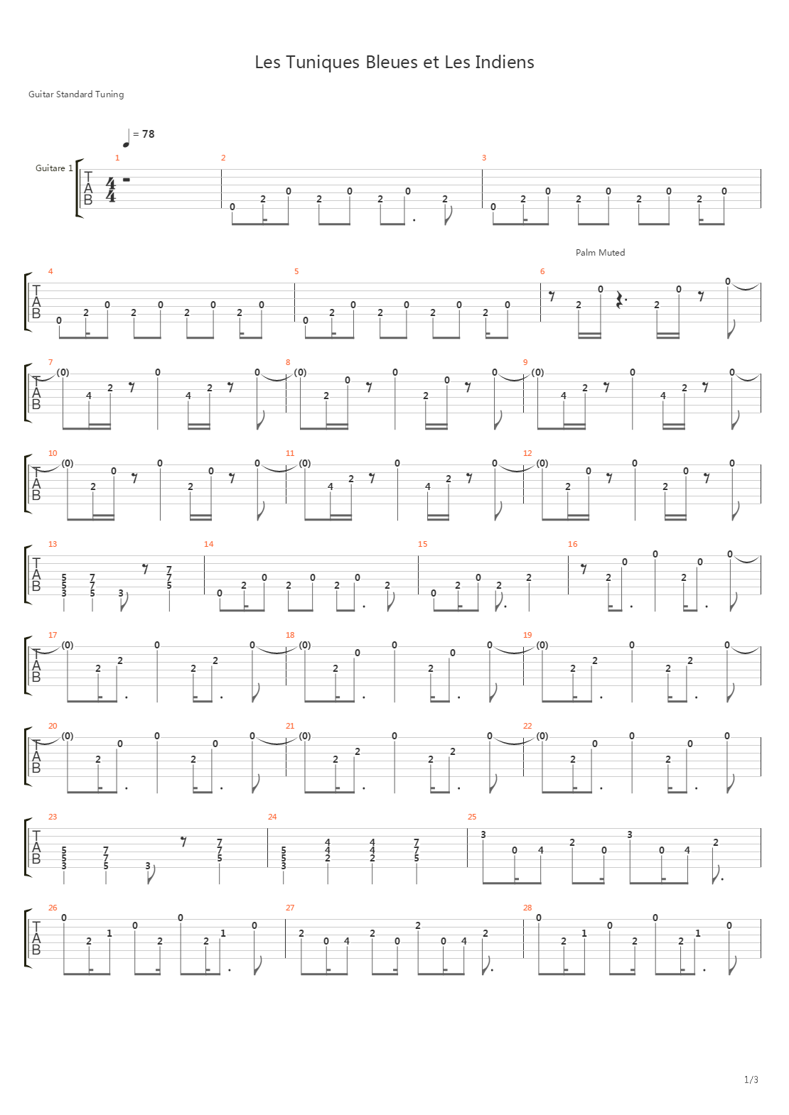 Les Tuniques Bleues Et Les Indiens吉他谱