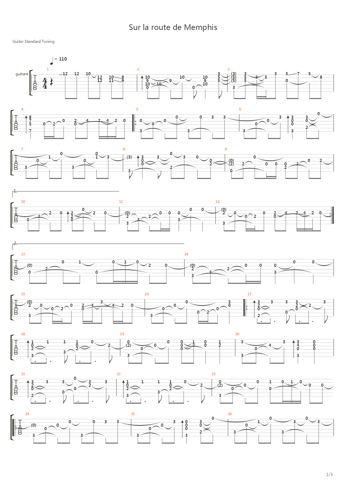 Sur La Route De Memphis吉他谱