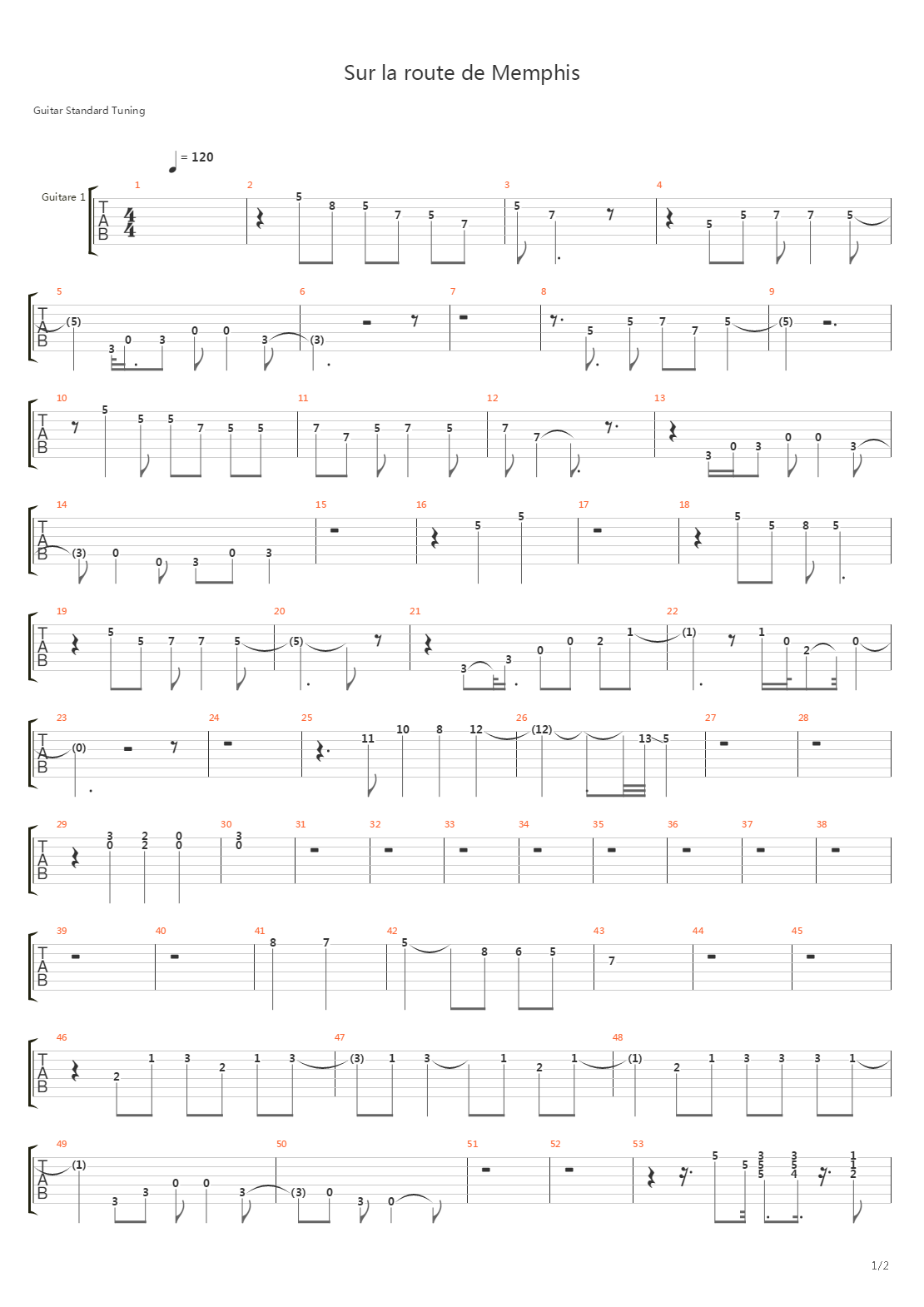 Sur La Route De Memphis吉他谱